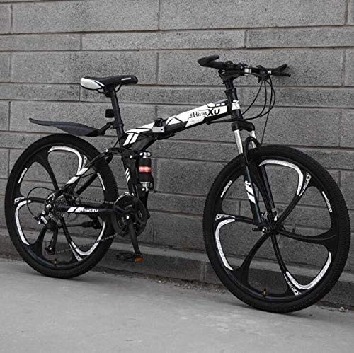 Folding Mountain Bike : GMZTT Unisex Bicycle Folding Bicycle Bicycle Full Suspension Mountain Bikes for Adults Men Women, High-Carbon Steel Frame And Dual Disc Brakes (Color : B, Size : 26 inch 24 speed)