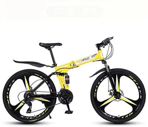 Folding Mountain Bike : GMZTT Unisex Bicycle Mountain Bicycle for Adults, Folding Bicycle High Carbon Steel Frame, Full Suspension MTB Bikes, Double Disc Brake, PVC Pedals (Color : Yellow, Size : 26 inch 24 speed)