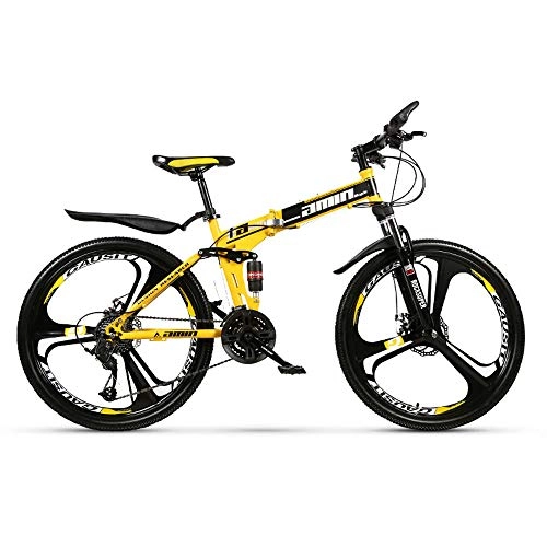 Folding Mountain Bike : Gnohnay Folding Bicycle Mountain Bikes High-carbon Steel Hardtail Double Disc Brake for Outdoor Cycling Travel Work out, Suitable for adult men and women, Yellow, 27 speed