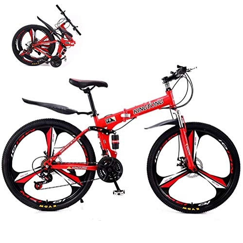 Folding Mountain Bike : GOLDGOD 21 Speed Mountain Bike, Lightweight Bicycles Adult Road Bikes Foldable Sports High-Carbon Steel Hardtail Bike Adjustable Seat Bicycle for Men Women, Red, 24 inches