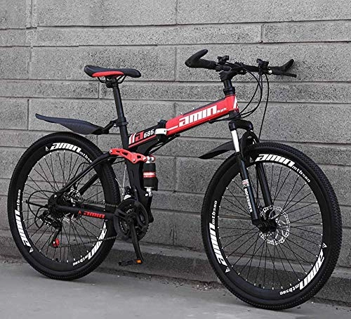 Folding Mountain Bike : GOLDGOD Foldable Mountain Bike, 21 / 24 / 27 / 30-Speed Drivetrain Mountain Bikes Bicycles Lightweight High Carbon Steel Adult MTB with Adjustable Seat for Men Women, Red, 26" / 24 speed