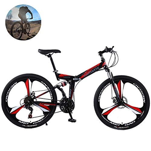 Folding Mountain Bike : GOLDGOD Folding Mountain Bike, Multiple Variable Speed 21 Adult Hardtail Mountain Bike Adjustable Seat Convenient Student Bicycle, Black Red, 24inch