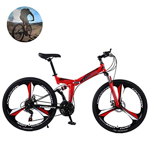 Folding Mountain Bike : GOLDGOD Folding Mountain Bike, Multiple Variable Speed 21 Adult Hardtail Mountain Bike Adjustable Seat Convenient Student Bicycle, Red, 26inch
