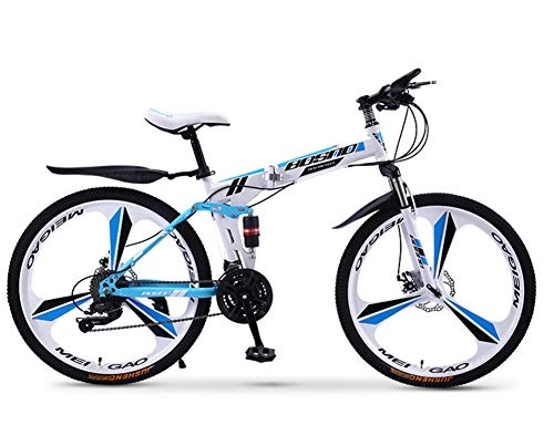 Folding Mountain Bike : GPAN 24 Speed 24 / 26 inch Folding Mountain Bike, Disc brakes Front and Rear, Suspension forks, Suitable for height 145-165cm / 160-185cm, Blue, 24