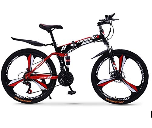 Folding Mountain Bike : GPAN 24 Speed 24 / 26 inch Folding Mountain Bike, Disc brakes Front and Rear, Suspension forks, Suitable for height 145-165cm / 160-185cm, Red, 24