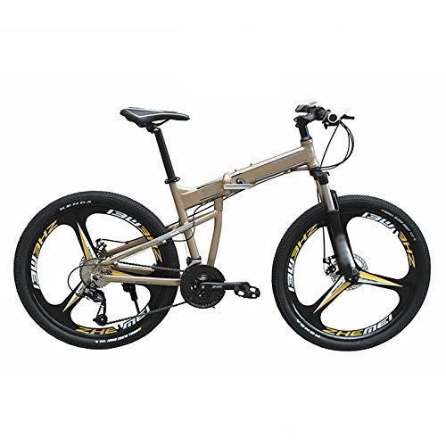 Folding Mountain Bike : GQFGYYL-QD Mountain Bike with Adjustable Seat and Shock Absorption, Foldable Dual Disc Brakes Mountain Bicycle 26 Inches Wheels 27 Speed, for Adults Outdoor Riding, 3