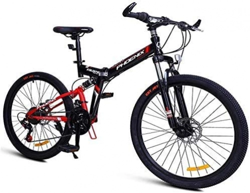 Folding Mountain Bike : GQQ Variable Speed Bicycle, 24Speed Mountain Bikes, Folding Highcarbon Steel Frame Mountain Trail Bike, Dual Suspension Kids Adult Mens Mountain Bicycle, Red, 24Inch