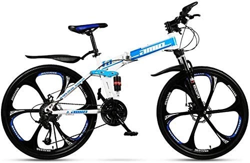 Folding Mountain Bike : GQQ Variable Speed Bicycle, Adult Mountain Bike, Fully Folding City Bike, Offroad Twin Disc Brake Snow Bikes, 24Inch Magnesium Alloy Sixmeter, C, 24 Speed, D
