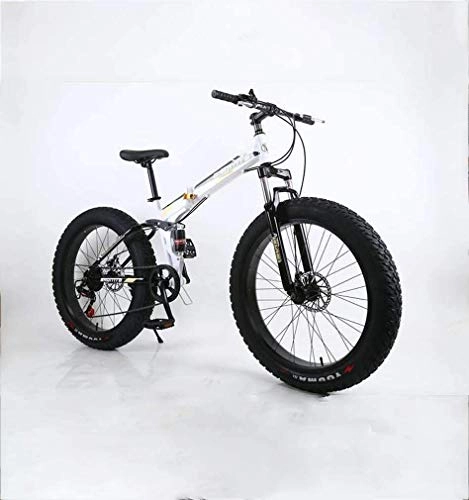 Folding Mountain Bike : GQQ Variable Speed Bicycle, Folding Fat Tire Men's Mountain Bike, 17Inch Dual Disc Brakes / Highcarbon Steel Frame Bikes, 7 Speed, Snowmobiling Bike, D, C