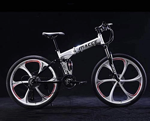 Folding Mountain Bike : GQQ Variable Speed Bicycle, Soft Tail Adult Mountain Bike, Dual Disc Brakes City Road Bikes, High Carbon Steel Full Suspension Frame Folding, 26 inch Wheels, White, 21 Speed, White, 21 Speed