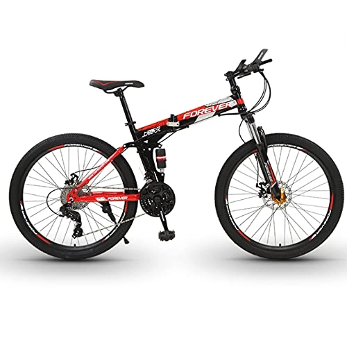 Folding Mountain Bike : GREAT 26-Inch Folding Mountain Bike, men And Women Portable Bicycle Carbon Steel Frame Bike With Bicycle Front Bag / water Bottle Holder / flashlight(Size:30 speed, Color:Red)