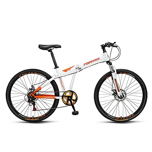 Folding Mountain Bike : GREAT Folding Bike 7 Speed Mountain Bike 26 Inches Spoke Wheels MTB Dual Suspension Bicycle High Carbon Steel Frame Student Commuter Bike(Color:Orange)