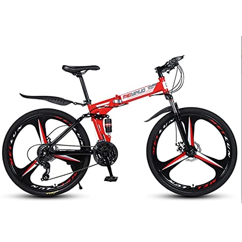 Folding Mountain Bike : GREAT Folding Mountain Bicycle Bike, 21-27 Speeds 26 Inch Wheels High-carbon Steel Frame Disc Brakes Road Bikes Full Suspension Bike(Size:24 speed, Color:Red)