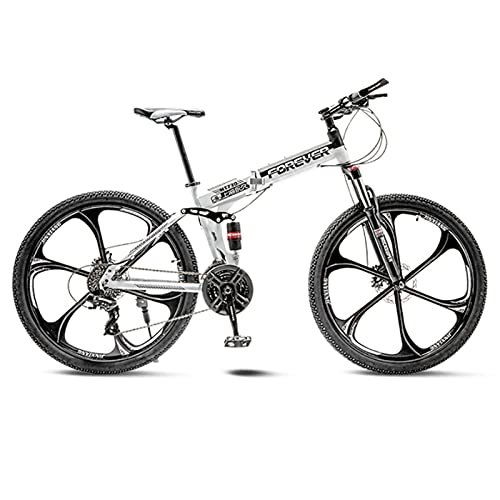 Folding Mountain Bike : GREAT Folding Mountain Bicycle Bike, 26 Inch Road Bikes Front And Rear Mechanical Double Disc Brakes 21 / 24 / 27 Speed Men Bike Bicycle(Size:27 speed, Color:White)