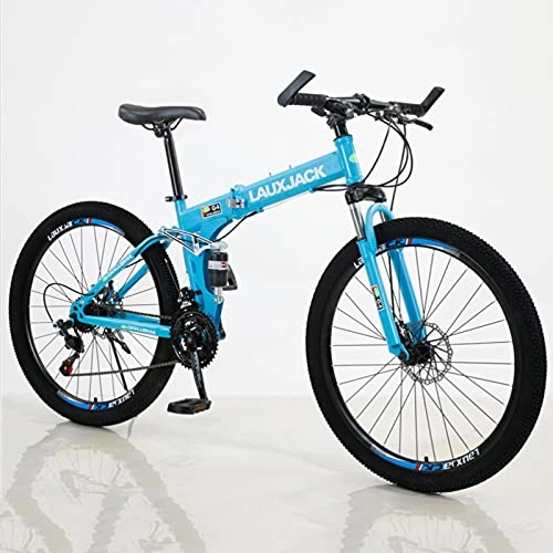 Folding Mountain Bike : GREAT Folding Mountain Bicycle Bike, Double Shock-absorbing Mountain Bike, 26" Wheel Bike Carbon Steel Bicycle For Adult, Front And Rear Mechanical Disc Brakes(Size:21 speed, Color:Blue)