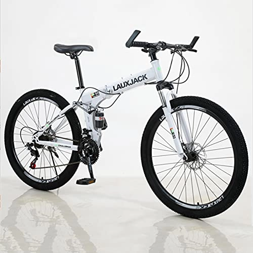 Folding Mountain Bike : GREAT Folding Mountain Bicycle Bike, Double Shock-absorbing Mountain Bike, 26" Wheel Bike Carbon Steel Bicycle For Adult, Front And Rear Mechanical Disc Brakes(Size:24 speed, Color:White)