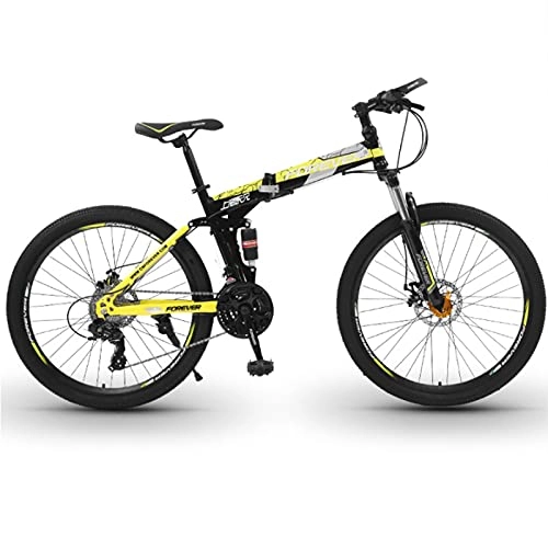 Folding Mountain Bike : GREAT Folding Mountain Bike, 26-Inch Wheels Portable Student Bicycle Carbon Steel Frame 21 / 24 / 27 / 30 Speed Front And Rear Double Shock Absorbers Bike(Size:30 speed, Color:Green)