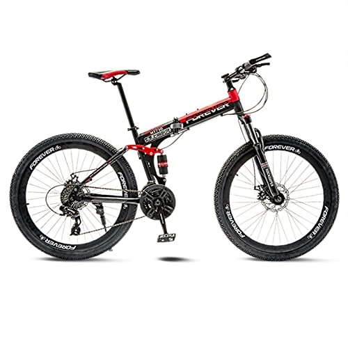 Folding Mountain Bike : GREAT Folding Mountain Bike, Portable Student Bicycle 26-Inch Wheels Carbon Steel Frame 21 / 24 / 27 Speed Double Shock-absorbing Road Bike(Size:24 speed, Color:Red)