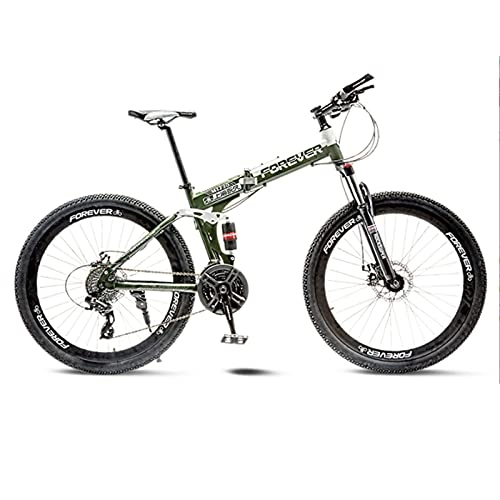 Folding Mountain Bike : GREAT Folding Mountain Bike, Portable Student Bicycle 26-Inch Wheels Carbon Steel Frame 21 / 24 / 27 Speed Double Shock-absorbing Road Bike(Size:27 speed, Color:Green)