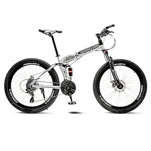 Folding Mountain Bike : GREAT Folding Mountain Bike, Portable Student Bicycle 26-Inch Wheels Carbon Steel Frame 21 / 24 / 27 Speed Double Shock-absorbing Road Bike(Size:27 speed, Color:White)