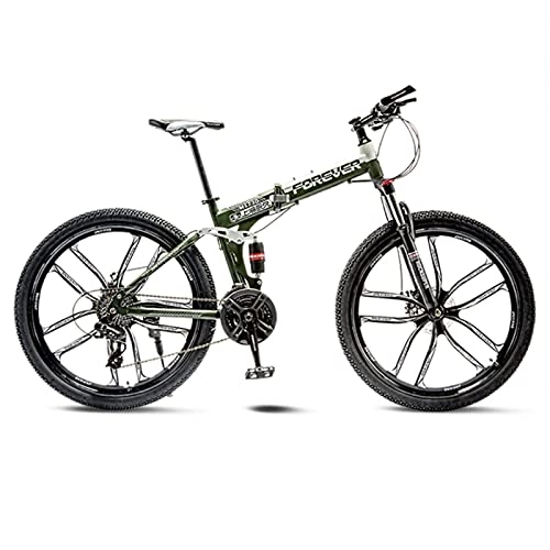 Folding Mountain Bike : GREAT Mountain Bike 26 Inch Folding Bicycle, Road Bikes Carbon Steel Frame 10-Spokes Wheels 24 / 27 / 30 Speeds Full Suspension Bike Front And Rear Mechanical Double Disc Brakes(Size:24 speed, Color:Green)