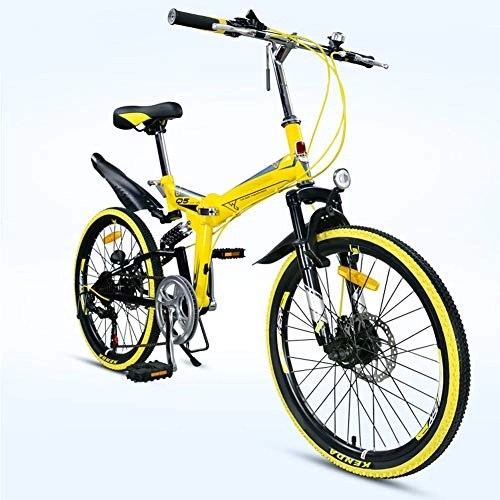 Folding Mountain Bike : Grimk Mountain Bike 22 Inch Men City Bicycle For Adults Women Teens Unisex, with Adjustable Seat, lightweight, aluminum Alloy, comfort Saddle, Yellow