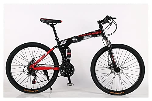 Folding Mountain Bike : GUHUIHE 26 inch Mountain Bike Folding Bikes for Men Womans 21 Speed Full Suspension Disc Brakes Beach Bicycles (Color : Black, Size : 21)