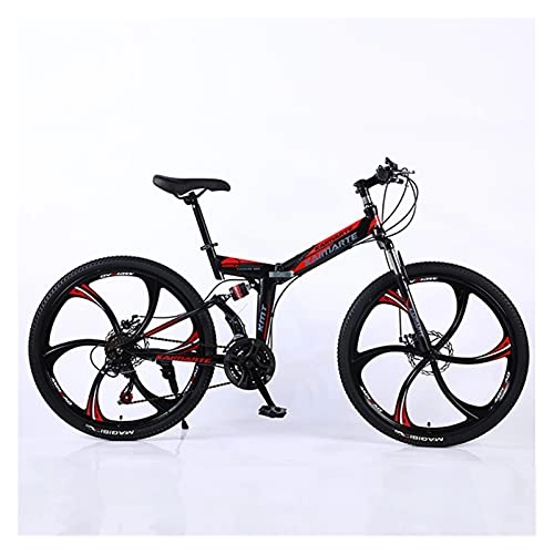 Folding Mountain Bike : GUHUIHE Road Bikes Racing Bicycle Foldable Bicycle Mountain Bike 26 / 24 Inch Steel 21 / 24 / 27 Speed Bicycles Dual Disc Brakes (Color : BlackRed 6 spoke, Number of speeds : 24 Inches 21Speed)