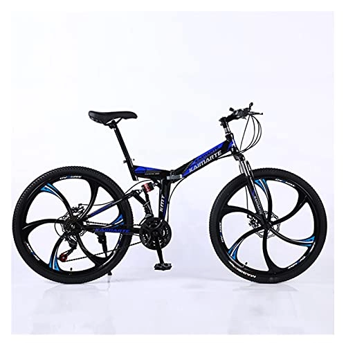 Folding Mountain Bike : GUHUIHE Road Bikes Racing Bicycle Foldable Bicycle Mountain Bike 26 / 24 Inch Steel 21 / 24 / 27 Speed Bicycles Dual Disc Brakes (Color : Blue 6 wheelspoke, Number of speeds : 24 Inches 21Speed)