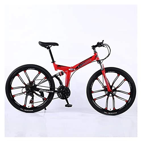 Folding Mountain Bike : GUHUIHE Road Bikes Racing Bicycle Foldable Bicycle Mountain Bike 26 / 24 Inch Steel 21 / 24 / 27 Speed Bicycles Dual Disc Brakes (Color : Red 10 wheel spoke, Number of speeds : 24 Inches 21Speed)