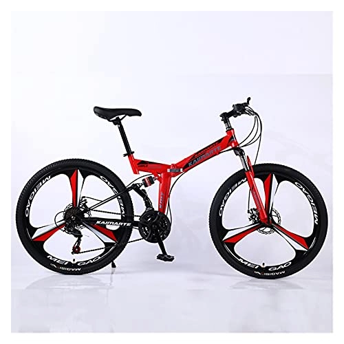 Folding Mountain Bike : GUHUIHE Road Bikes Racing Bicycle Foldable Bicycle Mountain Bike 26 / 24 Inch Steel 21 / 24 / 27 Speed Bicycles Dual Disc Brakes (Color : Red 3 wheel spoke, Number of speeds : 24 Inches 21Speed)