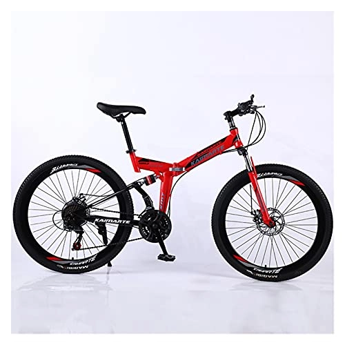Folding Mountain Bike : GUHUIHE Road Bikes Racing Bicycle Foldable Bicycle Mountain Bike 26 / 24 Inch Steel 21 / 24 / 27 Speed Bicycles Dual Disc Brakes (Color : Red 40 wheel spoke, Number of speeds : 24 Inches 21Speed)