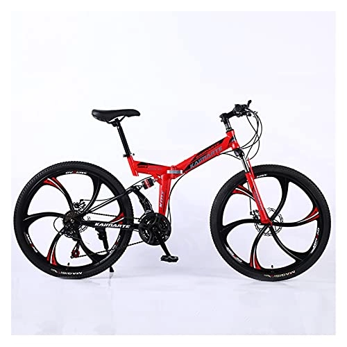 Folding Mountain Bike : GUHUIHE Road Bikes Racing Bicycle Foldable Bicycle Mountain Bike 26 / 24 Inch Steel 21 / 24 / 27 Speed Bicycles Dual Disc Brakes (Color : Red 6 wheel spoke, Number of speeds : 24 Inches 24Speed)
