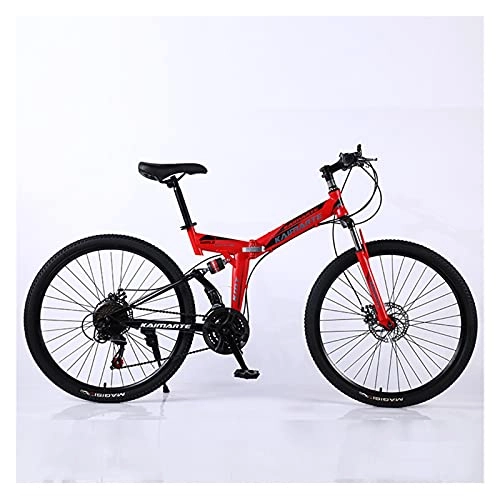 Folding Mountain Bike : GUHUIHE Road Bikes Racing Bicycle Foldable Bicycle Mountain Bike 26 / 24 Inch Steel 21 / 24 / 27 Speed Bicycles Dual Disc Brakes (Color : Red spoke wheel, Number of speeds : 24 Inches 21Speed)