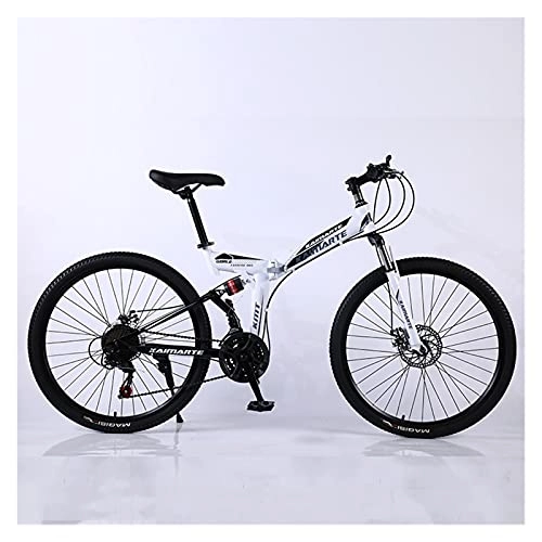 Folding Mountain Bike : GUHUIHE Road Bikes Racing Bicycle Foldable Bicycle Mountain Bike 26 / 24 Inch Steel 21 / 24 / 27 Speed Bicycles Dual Disc Brakes (Color : White spoke wheel, Number of speeds : 24 Inches 24Speed)