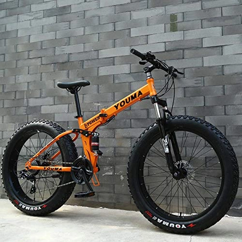 Folding Mountain Bike : GUIO 4.0 Super Wide Tire Folding Bike Snow Mountain Bicycle 20 / 24 / 26 Inch Speed Adult Student, Pure orange, 20 inch 24 speed