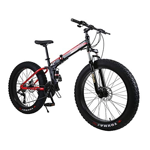 Folding Mountain Bike : Gunai Folding Mountain Bike, 26 inch Dual Suspension Fat Tire Bike 21 Speed Snow Bike with Disc Brake