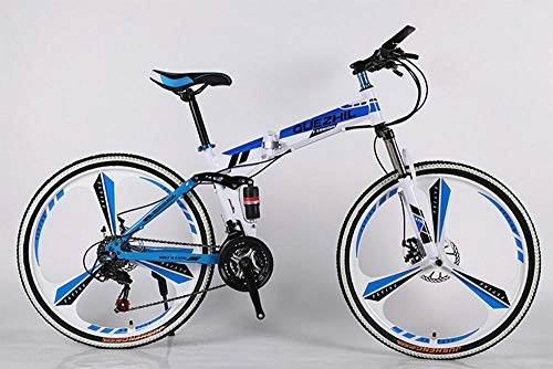 Folding Mountain Bike : GUO Bicycle Folding Mountain Bike 21-speed Aluminum Alloy 26 Inch Fat Road Bike Snow Bike Disc Brake Bicycle-blue_Spoke_wheel