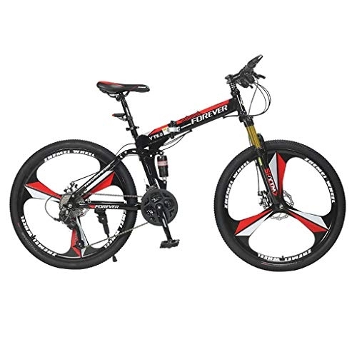 Folding Mountain Bike : GUOE-YKGM 26 Inch Adult Mountain Bikes - High Carbon Steel Full Suspension Frame Folding Bicycles - 24 Speed ​​Gears Dual Disc Brakes Mountain Trail Bike (Color : Red)