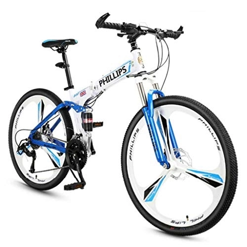 Folding Mountain Bike : GUOE-YKGM Adult Hardtail Mountain Bike For Men / Women, Stone Mountain 26 Inch 24-Speed Gears Folding Outroad Bike (Color : Blue)