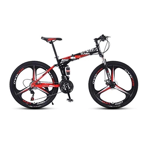 Folding Mountain Bike : GUOE-YKGM Adult Mountain Bikes - 26 Inch High Carbon Steel Full Suspension Frame Folding Bike - 24 / 27 Speed Gears Dual Disc Brakes Mountain Bicycle (Color : Red, Size : 27 speed)