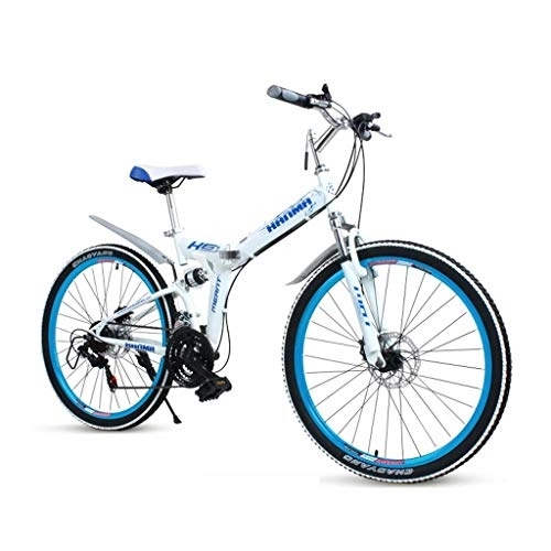 Folding Mountain Bike : GUOE-YKGM Adult Mountain Bikes - Unisex Folding Bike Non-Slip Bicycles - Outdoor Racing Cycling - 21 Speed ​​Gears Dual Disc Brakes Mountain Bicycle - 24 / 26inch Wheel (Color : Blue, Size : 26inch)
