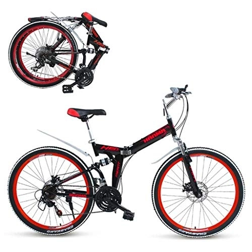 Folding Mountain Bike : GUOE-YKGM Folding Bike Dual Disc Brakes 21 Speed Mountain Bikes Folding Bicycle 24 / 26 Inch Foldable Bicycles(Red) (Color : Red, Size : 24inch)