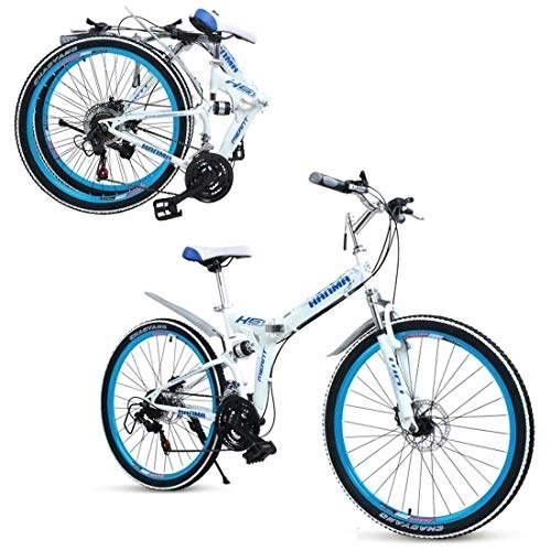 Folding Mountain Bike : GUOE-YKGM Folding Mountain Bike For Adults, Unisex Folding Outdoor Bicycle, Full Suspension MTB Bikes, Outdoor Racing Cycling, 21 Speed, 24 / 26inch Wheels (Color : Blue, Size : 24inch)