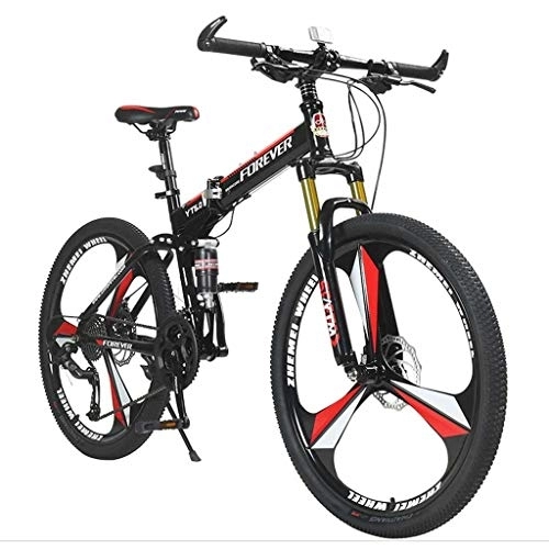 Folding Mountain Bike : GUOE-YKGM Mens Mountain Bike, 17-Inch / Medium High-Tensile Steel Frame, 24-Speed, 26-inch Wheels Folding Bicycle (Color : Red)