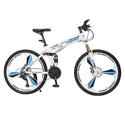 Folding Mountain Bike : GUOE-YKGM Mens Mountain Bike, 17-Inch / Medium High-Tensile Steel Frame, 24-Speed, 26-inch Wheels Folding Bicycle (Color : White)