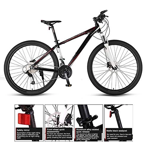 Folding Mountain Bike : GUOHAPPY 29-Inch Mountain Bike, 33-Speed Shock Absorber, Bicycle with High-Strength Aluminum Alloy Frame, Lockable Front Fork And Dual Hydraulic Disc Brakes, Load-Bearing 330Lbs, Black red