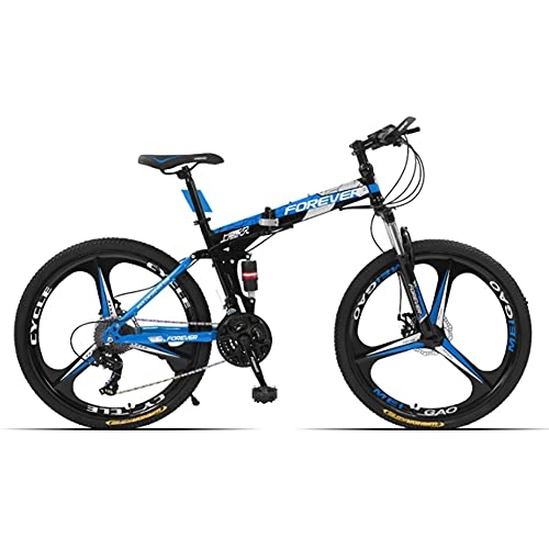 Folding Mountain Bike : GWL Folding Bike for Adults, Mountain Bikes 24 Inches Three Knife Wheel Mountain Bicycle Dual Disc Brake Bicycle / blue / 30