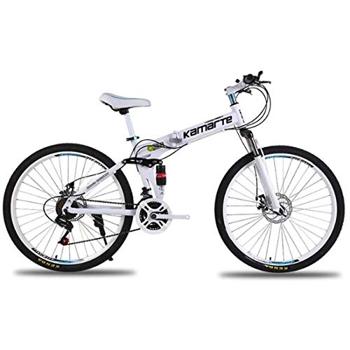 Folding Mountain Bike : GXQZCL-1 26" Mountain Bikes / Bicycles, Foldable Hardtail Bike, Carbon Steel Frame, with Dual Disc Brake and Double Suspension MTB Bike (Color : White, Size : 27 Speed)