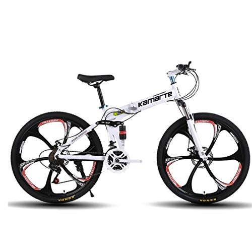 Folding Mountain Bike : GXQZCL-1 26" Mountain Bikes, Foldable Hardtail Bike, Carbon Steel Frame, with Dual Disc Brake and Double Suspension MTB Bike (Color : White, Size : 27 Speed)